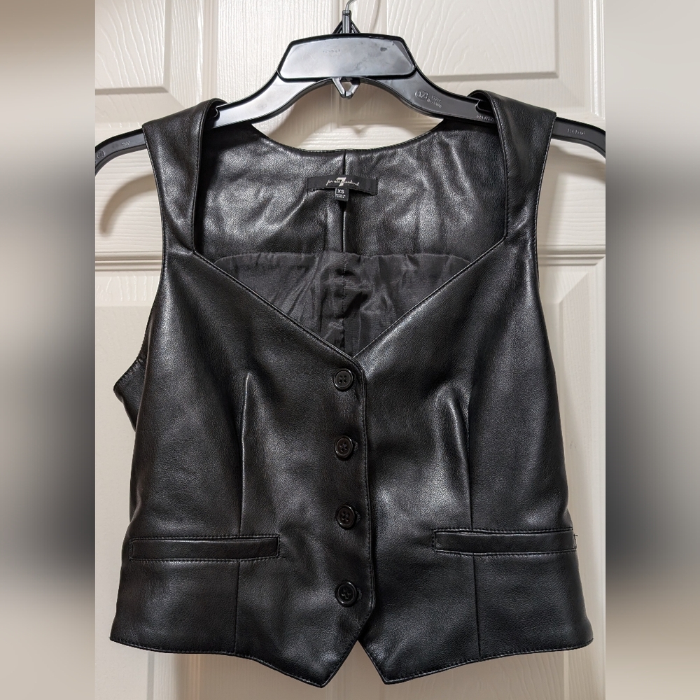 7 For All Mankind Faux Leather Black Cropped Vest Top Size XS